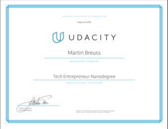 Udacity TEND certificate