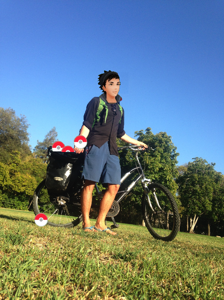 the author's avatar with bike and pokeballs